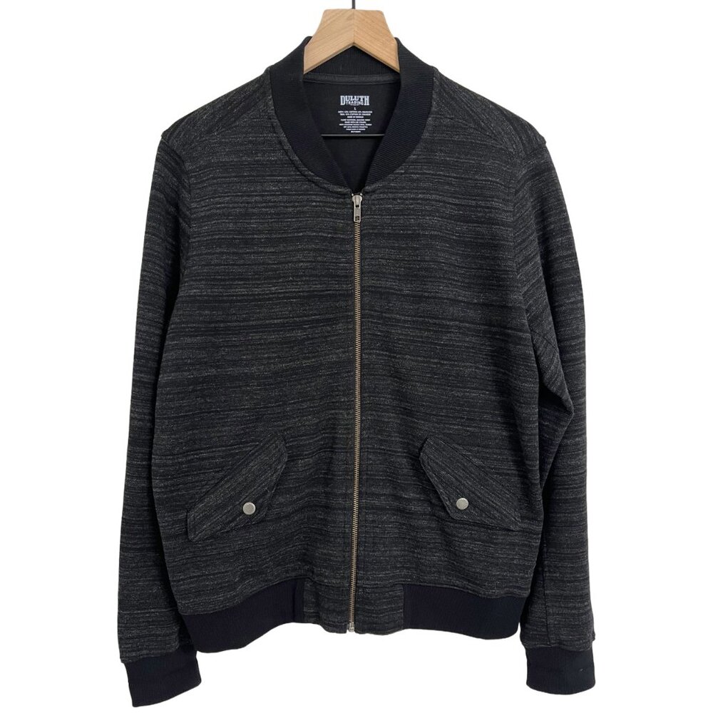 Duluth Trading Black Heathered Stripe Knit Zip Jacket | Size L